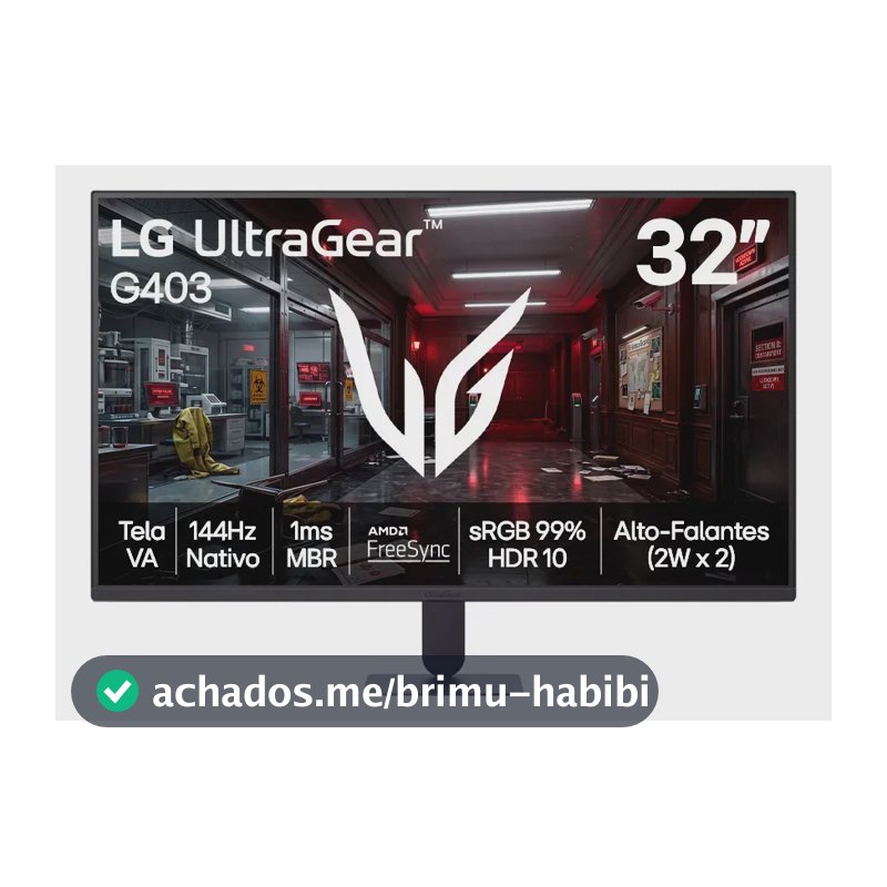 Monitor LG UltraGear - Tela VA FHD 32”, 144Hz nativo, 1ms (MBR), AMD FreeSync, HDR10, sRGB 99%, Preto - 32G403B