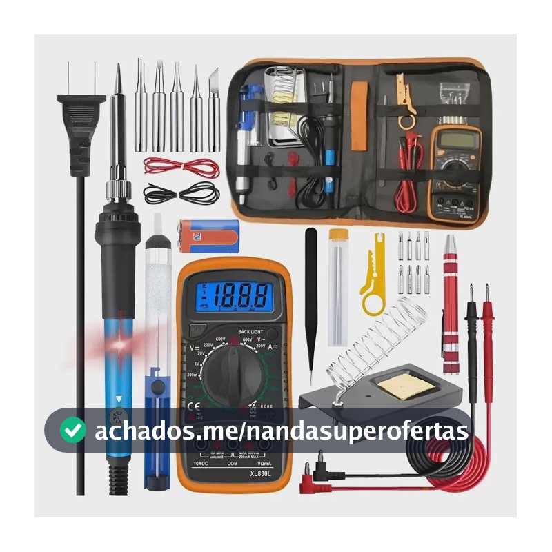 Kit Ferro Solda Soldador Estanho Multímetro Ajustável 60w,Kit De Ferro De Solda Elétrico De Temperatura Ajustável Por