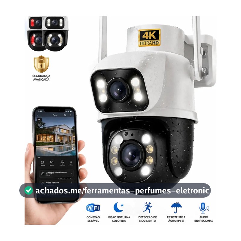 Câmera de Segurança Wi-Fi iCSee/Yoosee A28B 4K Dupla Lente Visão Noturna Colorida Full Hd Externa Prova D'água Ip66 Sensor Movimento Woosh