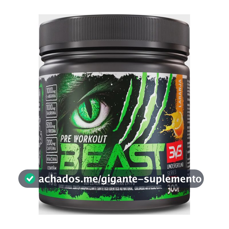 Pré-treino Beast 300g Sabor: Laranja - Ultra Concentrado - Promove Vasodilatação, Recuperação Energética, Aumento De Óxido Nítrico, Desintoxicação E Melhora De Concentração E Foco