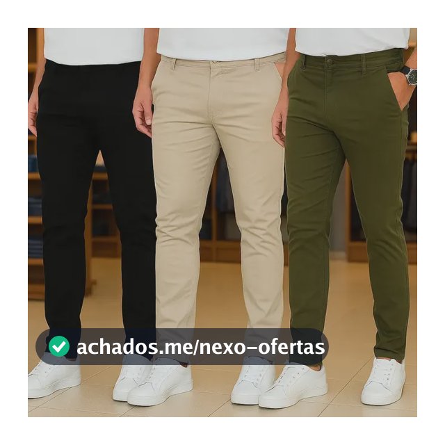Kit 3 Calças Masculinas Social Alfaiataria Sarja Lycra Chino