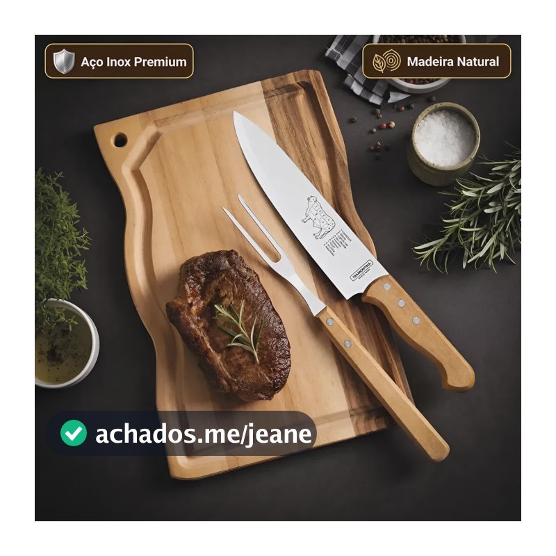Kit Churrasco Tramontina 3 Peças Tábua Faca Garfo Inox