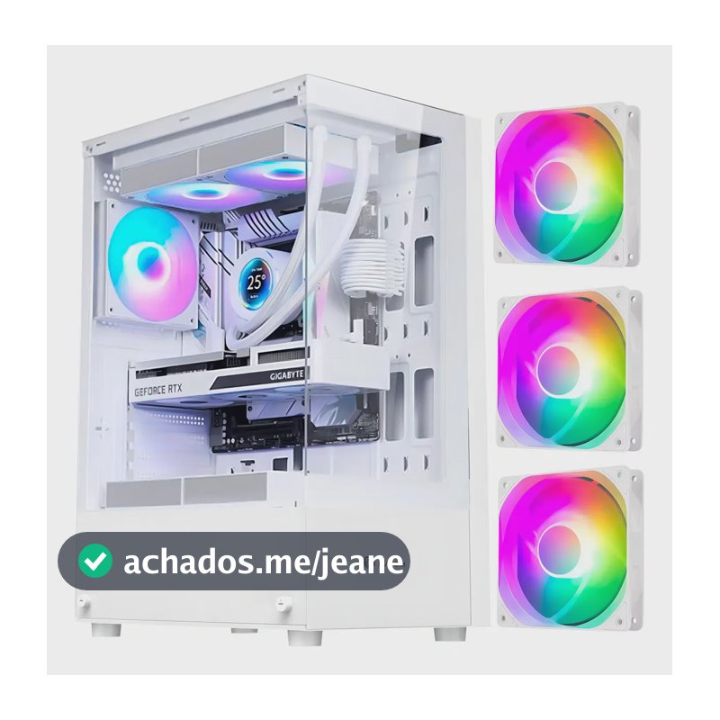 Gabinete Gamer Hayom Branco ATX Mid Tower Vidro 3 Fans RGB Modelo GB1793