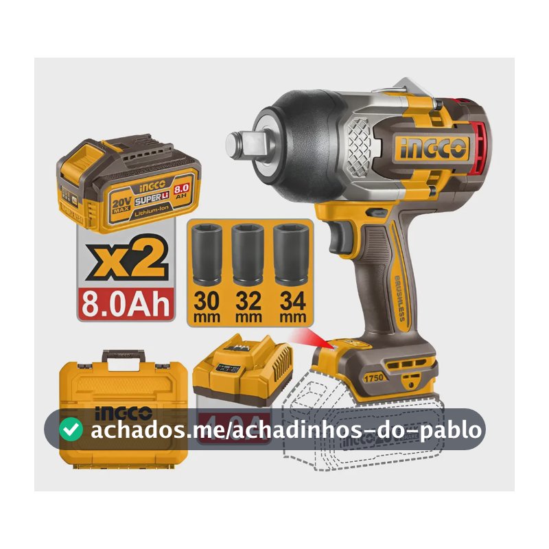 Chave De Impacto 20v 3/4pol 1750n 2x 8ah Ciwli20175-9 Ingco Laranja 50
