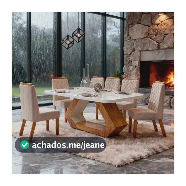Sala De Jantar 160x80 Lottus Mdf/vidro 6 Cadeiras Bom Pastor Base Naturale Cadeiras Bege Matelassê (losangos)