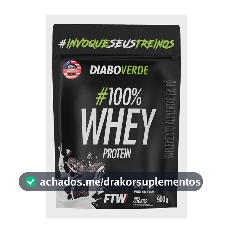 100% Whey Protein 900g Sabor Cookies Diabo Verde - Ftw