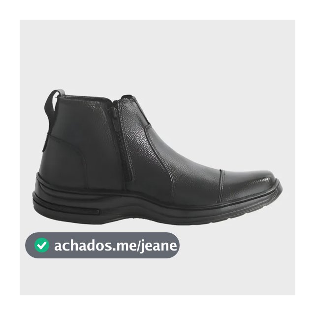 Botina Masculino Couro Preto Ortopédico Confort Macia Zíper