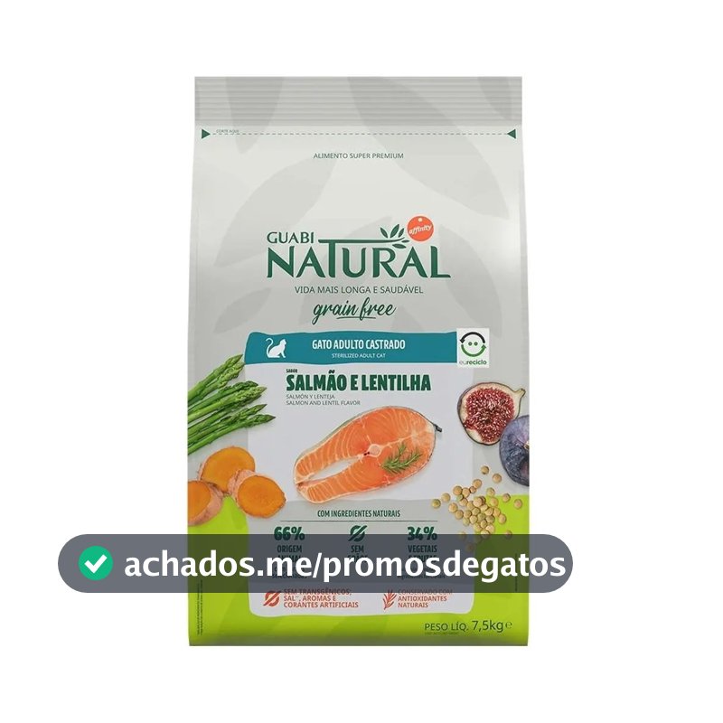 Ração Guabi Natural Grain Free gatos castrados salmão e lentilha 7,5 Kg