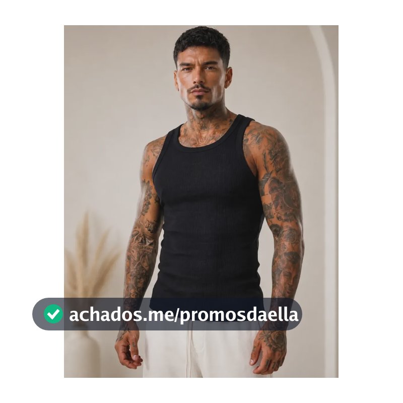 Regata Americana Masculina Canelada Slim Básica Premium Preto M Canelado