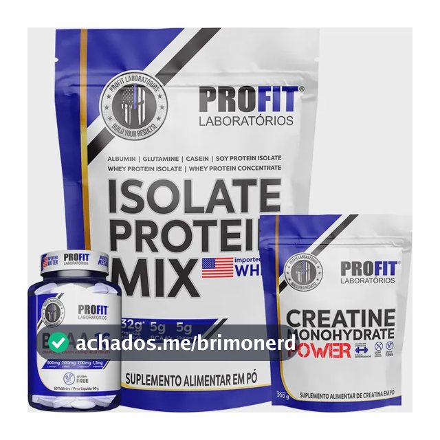 Kit Whey Isolate Protein Mix Creatina Power Bcaa 1g Profit Mousse De Maracujá 1.8kg | Bcaa 60 Tabs | Creatina 300g