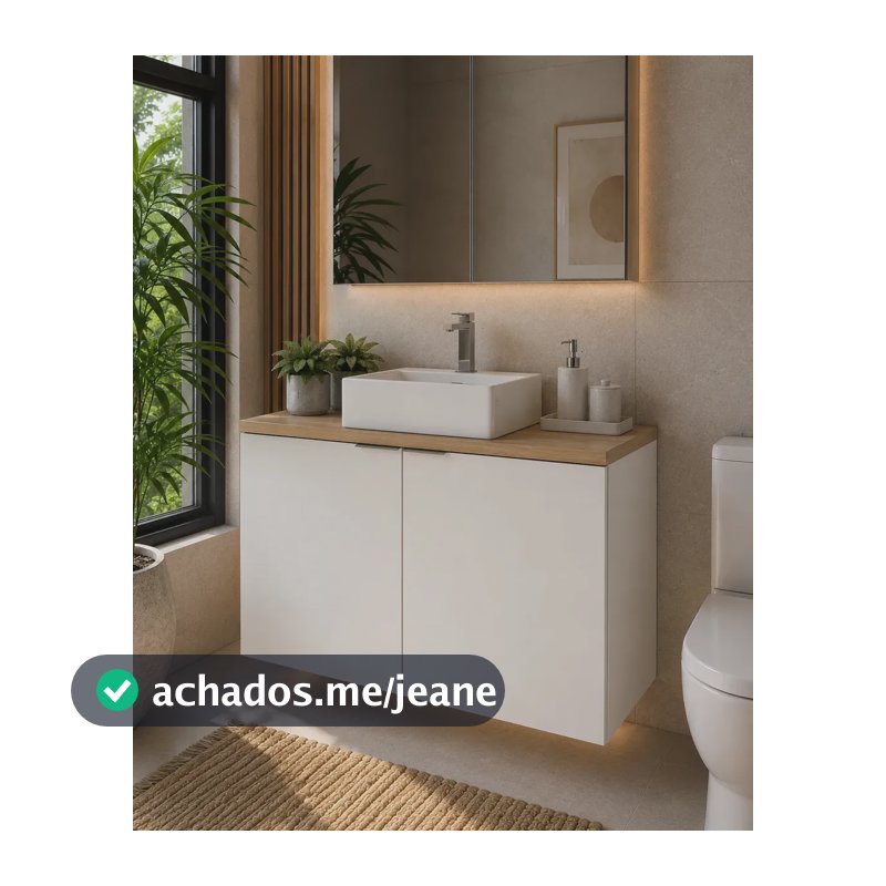 Armário de Banheiro Aéreo Estilare Nature Branco e Carvalho 90cm