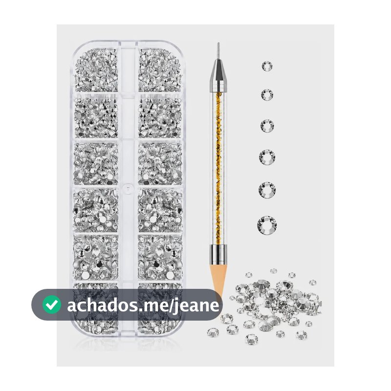Kit Strass Unhas Prata + Caneta Aplicadora De Pedrinhas Nail Prata