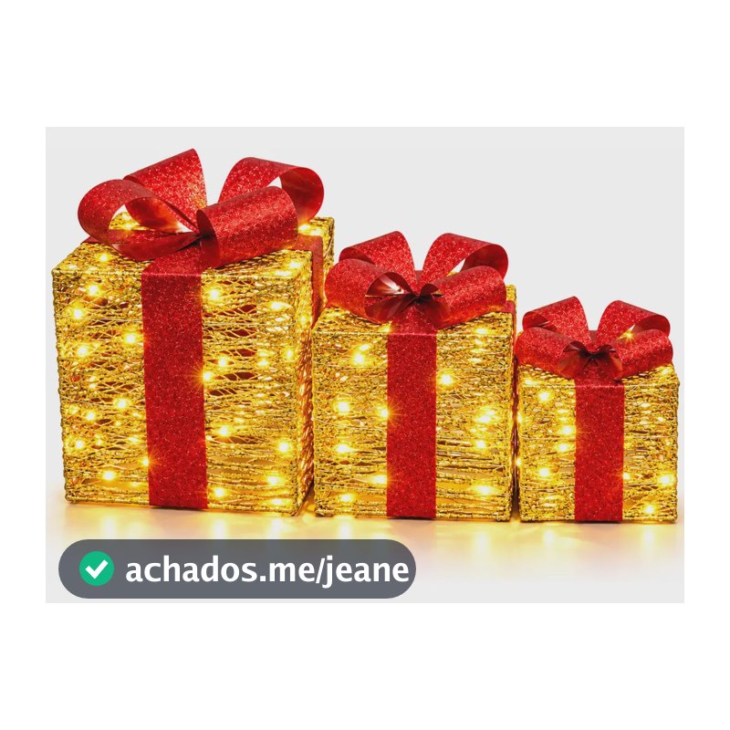 Kit 3 Presentes De Natal Natalino Com Led Branco Quente Dourado Lisa