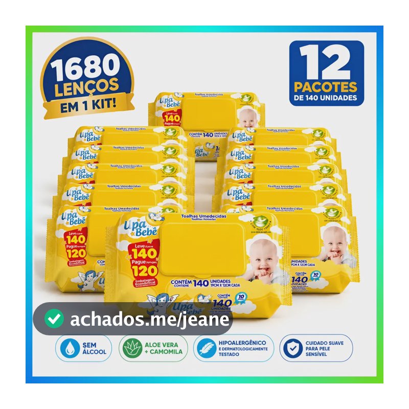Lenço Umedecido Kit Higiene Upa Bebê 12 Pcts Fliptop 1.680un