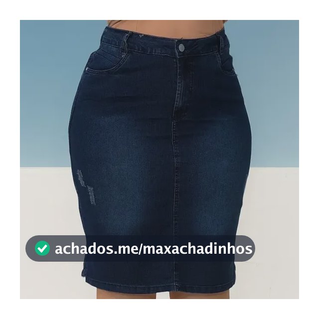 Saia Jeans Plus Size Intermediaria Midi Cintura Alta C Lycra