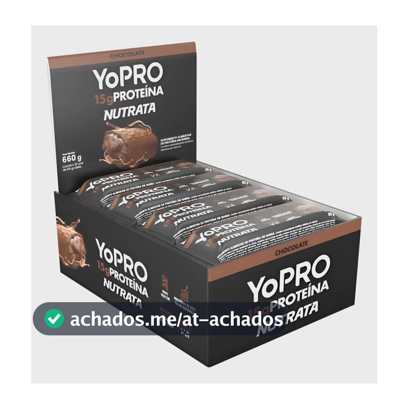 Barra De Proteína Yopro Cx 12 Un Nutrata Sabor Chocolate Chocolate
