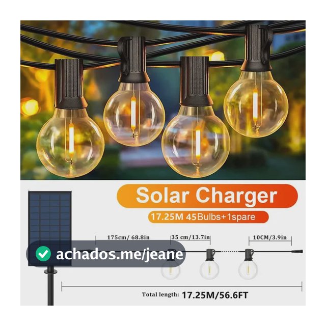 Luzes De Cordão Solares G40 17,25 M 45 Lâmpadas Amarelo