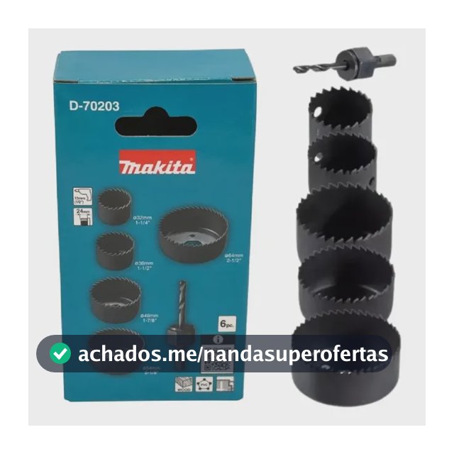 Jogo Serra Copo Madeira 6 Peças 32mm A 64mm D-70203 Makita