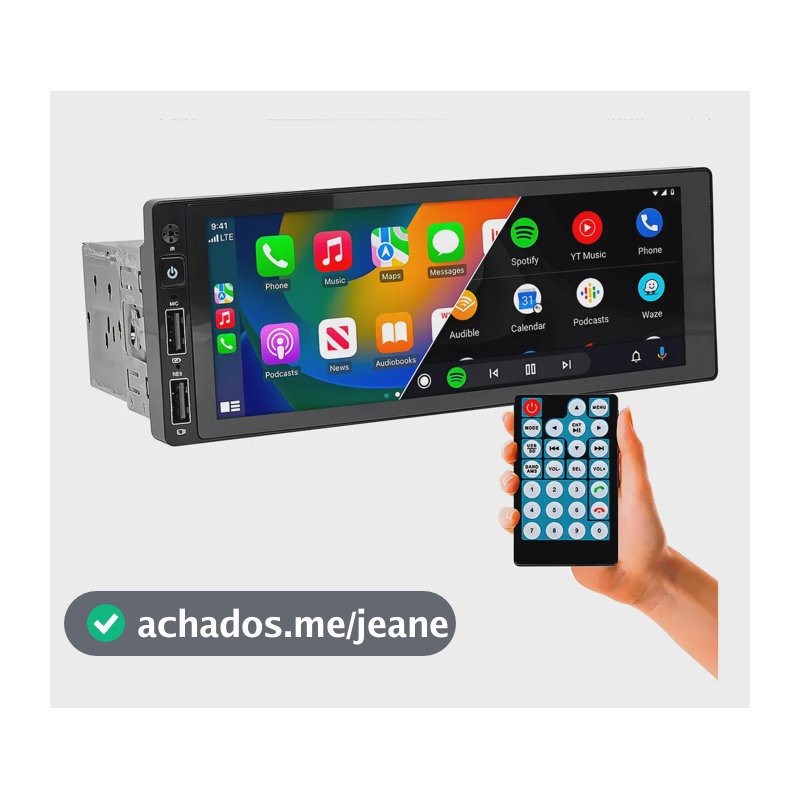 Central Multimidia Universal 1 Din com Carplay e Android E-tech Combat 6.86 Full Touch