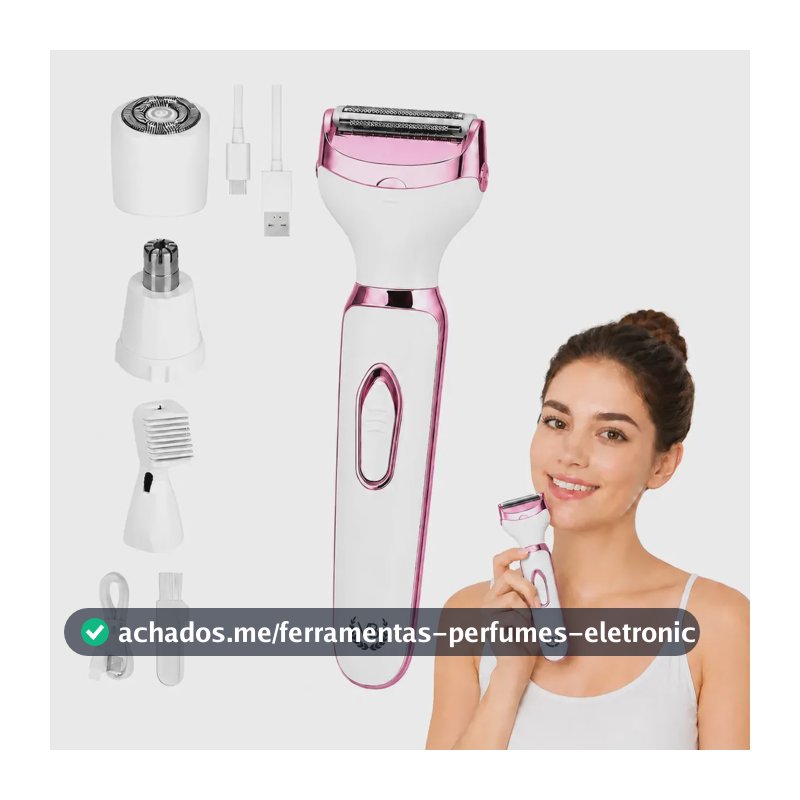 Depilador Elétrico Feminino e Masculino Indolor 4 Em 1 Corporal Recarregável USB Aparador Íntimo Removedor de Pelos Facial Nariz Orelha Sobrancelha Sem Dor Portátil Multifuncional VETKA BEAUTY