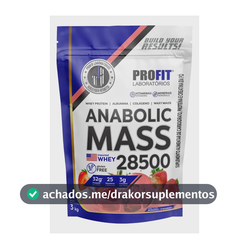 Proteína ProFit Laboratórios Hipercaloricos Anabolic Mass 28500 em pó sabor Morango x 3kg