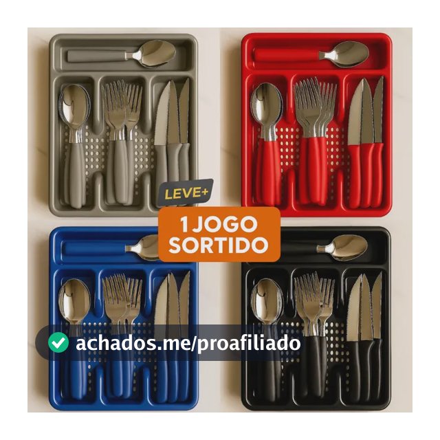 Kit Jogo De Talher 24 Peças Colher Faqueiro Garfo Gaveteiro 24 Talheres + Brinde Sortido