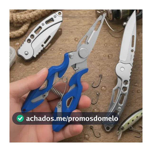 Alicate De Pesca + Canivete Inox - Alicate Corta Linha Tira Remove Anzol Troca Garatéia Jig Split Ring Peixe Tucunare Tilápia Pacú Cor Sortido Marca Dnc Digital
