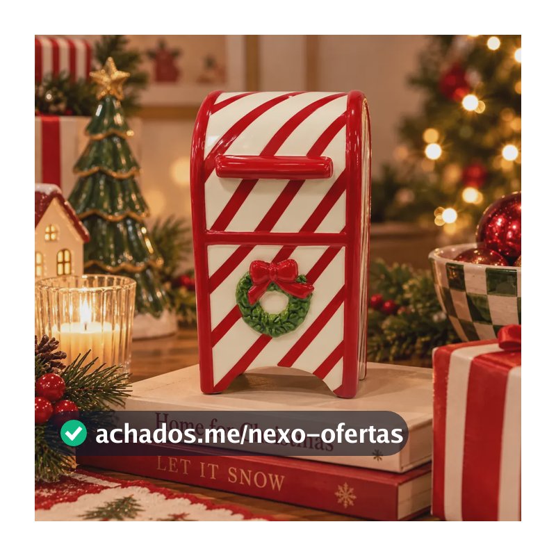 Decoração Natal Cerâmica Correio 8,5x8x12cm Vermelho E Branco