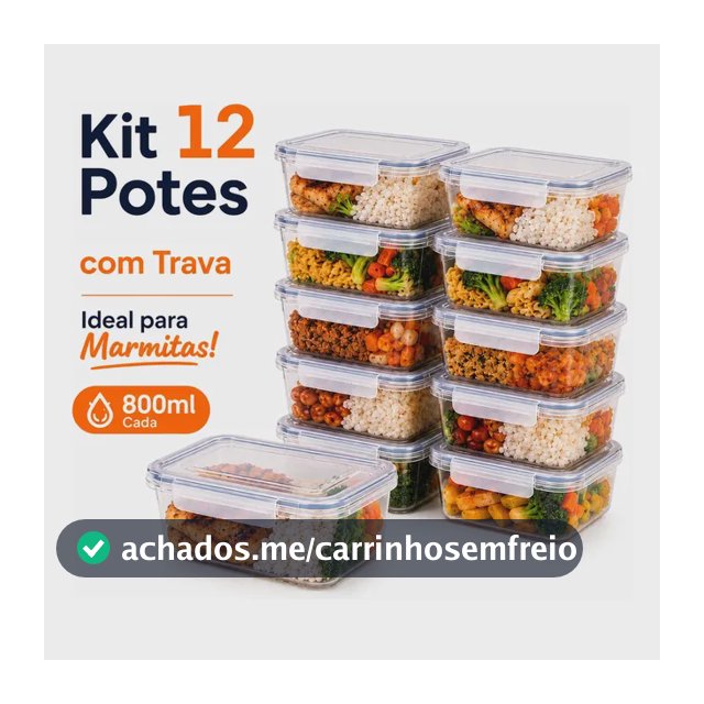 Kit 12 Potes Marmita Com Trava Lateral Freezer Microondas Transparente