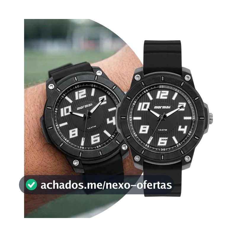 Relógio Analógico Mormaii Masculino Preto, com Pulseira de Silicone e Resistência à Água 100m