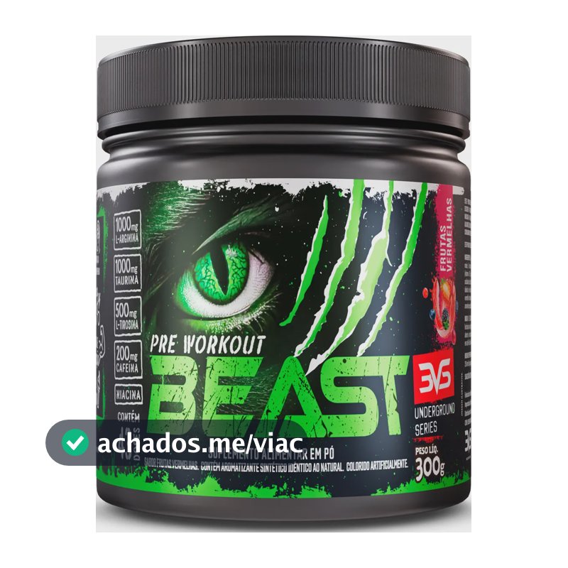 Pré-treino Beast 300g Sabor: Frutas Vermelhas - Ultra Concentrado - Promove Vasodilatação, Recuperação Energética, Aumento De Óxido Nítrico, Desintoxicação E Melhora De Concentração E Foco