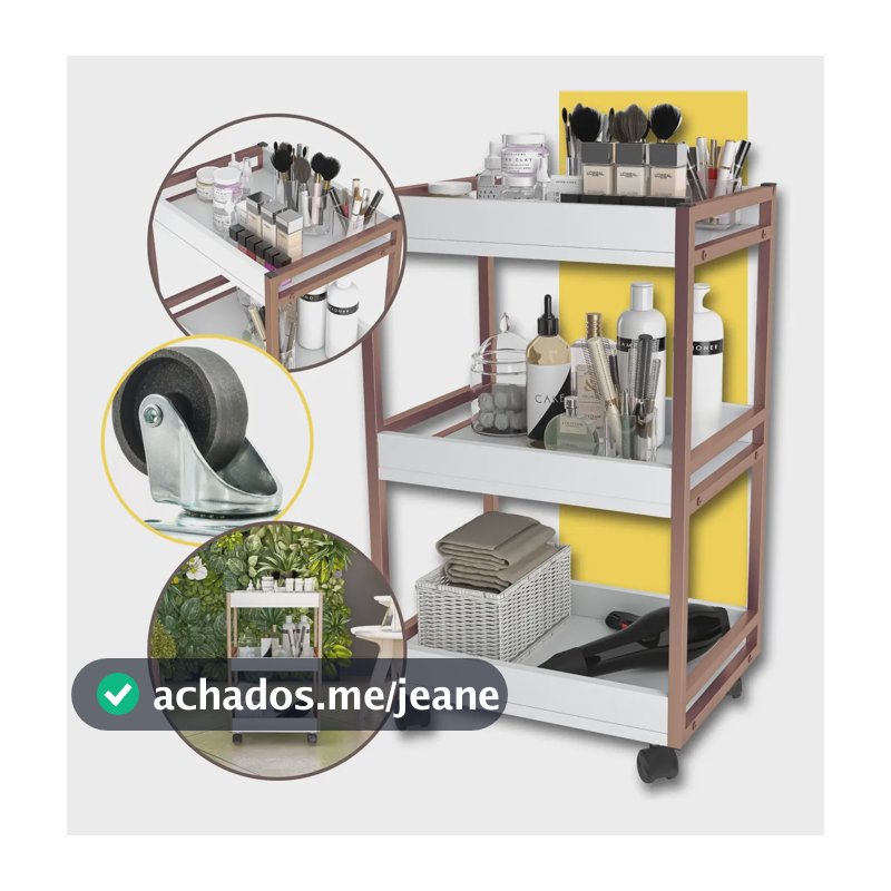 Carrinho Auxiliar Multiuso Modelo Industrial Com 3 Bandejas Rose-gold