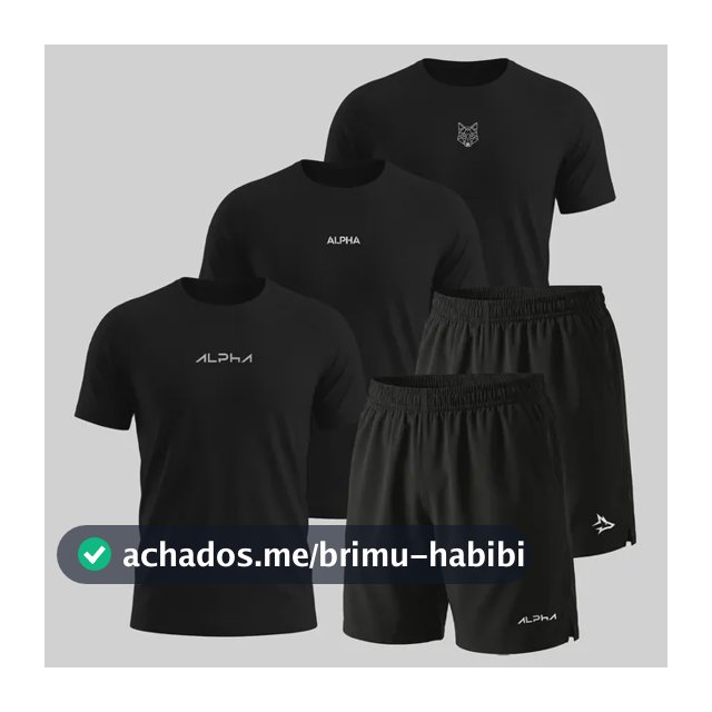 Kit 5 Peças All Black Dry 3 Camisetas E 2 Bermudas Alpha