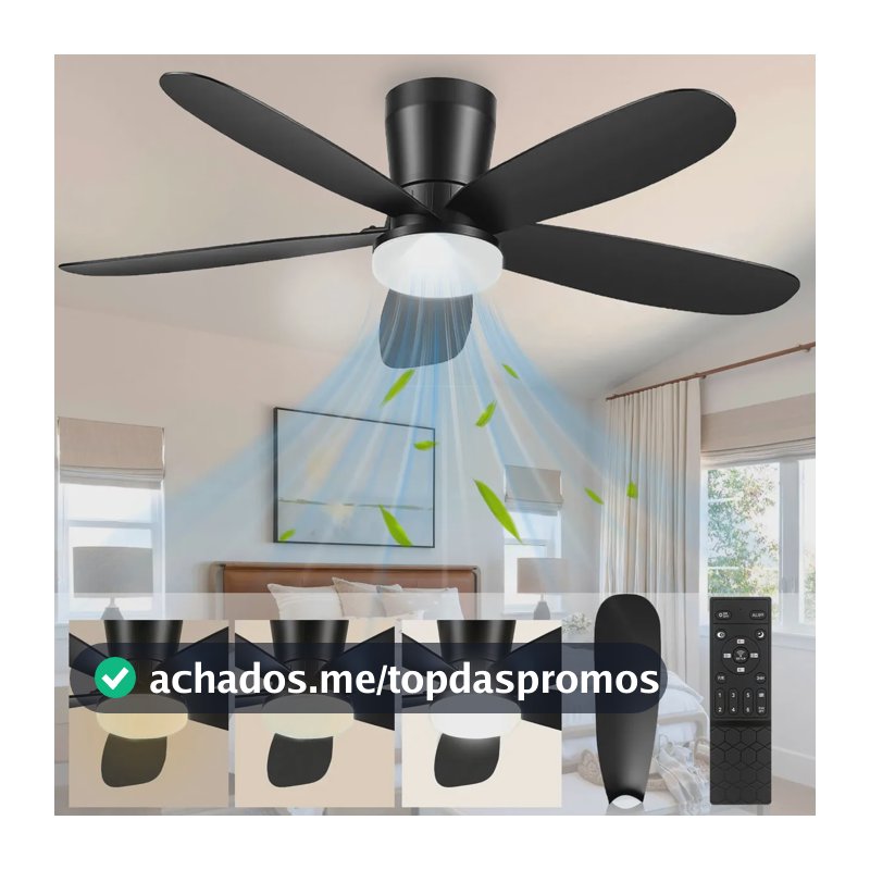 Ventilador de Teto com Controle, 42" e Luz LED para Ambientes Internos