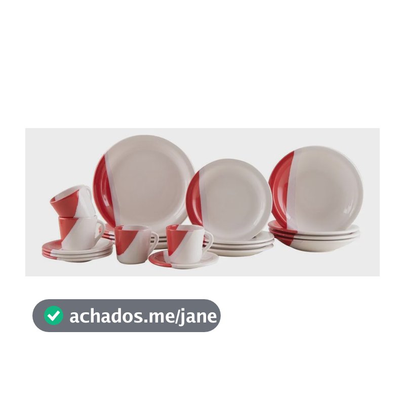 Aparelho De Jantar E Chá 20 Peças Cerâmica Brasilia Redondo Branco E Vermelho