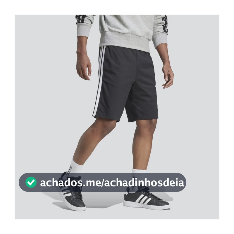 Shorts Masculino Malha Essential Três Listras adidas Black / White Liso G