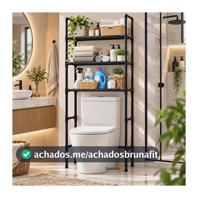 Organizador Vaso Sanitário 3 Prateleiras Estrutura Metálica Preto