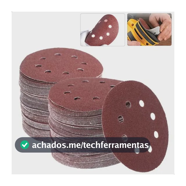 Kit 50 Disco Lixa 8 Furos 125mm 5 Pol Lixadeira Roto Orbital