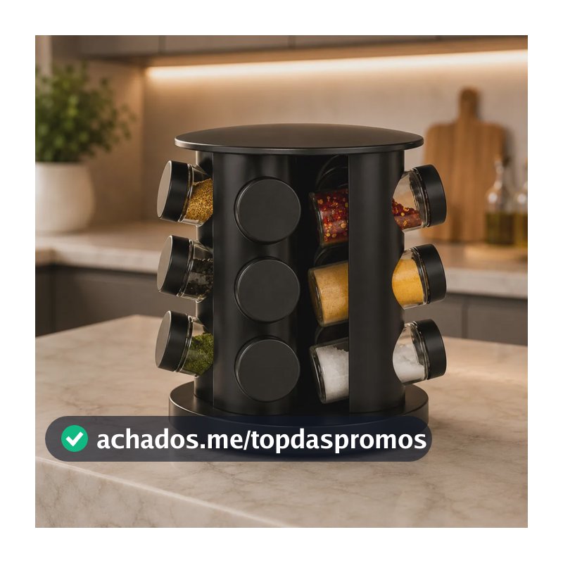 Porta Condimentos Temperos Giratório 12 Potes De Vidro Preto