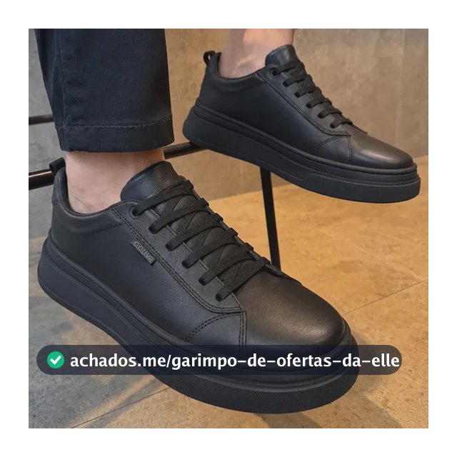 Tênis Calce Fácil Elástico Couro Sola Alta Costurada Casual