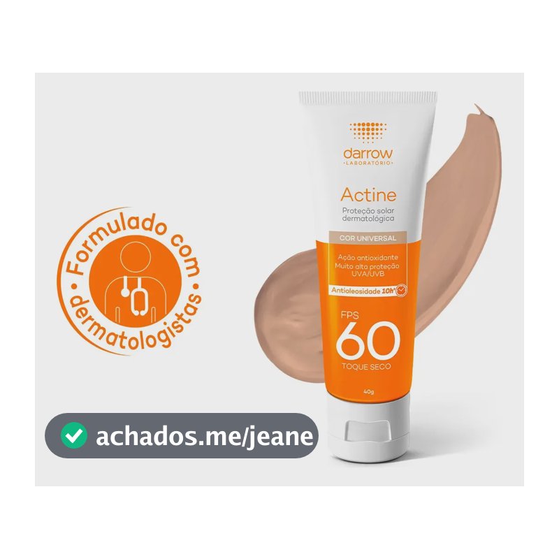 Protetor Solar Facial Com Cor Universal Antioleosidade Darrow Actine FPS60, 40g