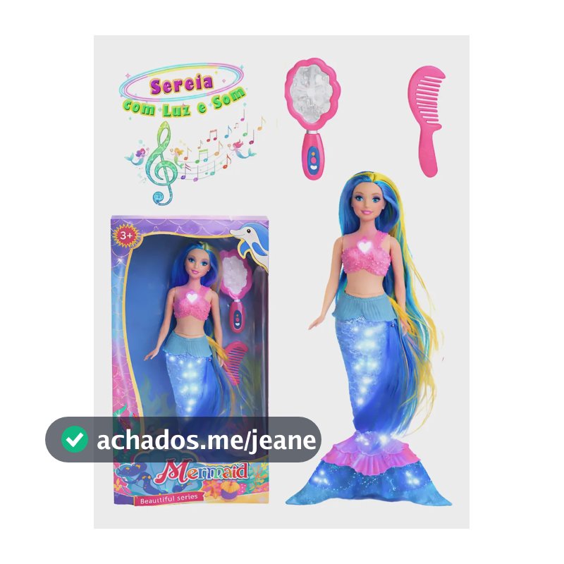 Boneca Sereia Com Luz Led Cauda Que Brilha E Acessórios Top