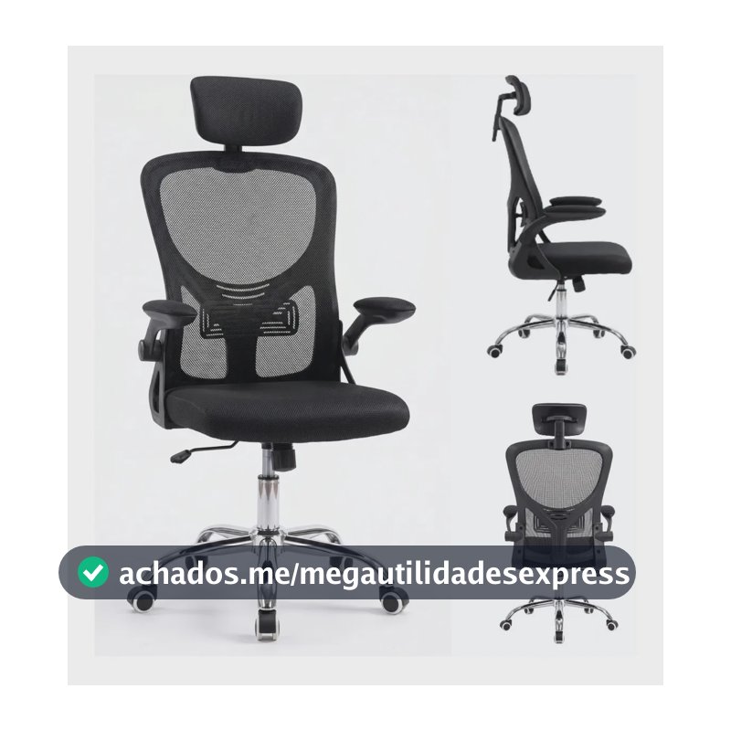 Cadeira Ergonômica Escritório Mesh Giratória Reclinável Eagl Preto Mesh