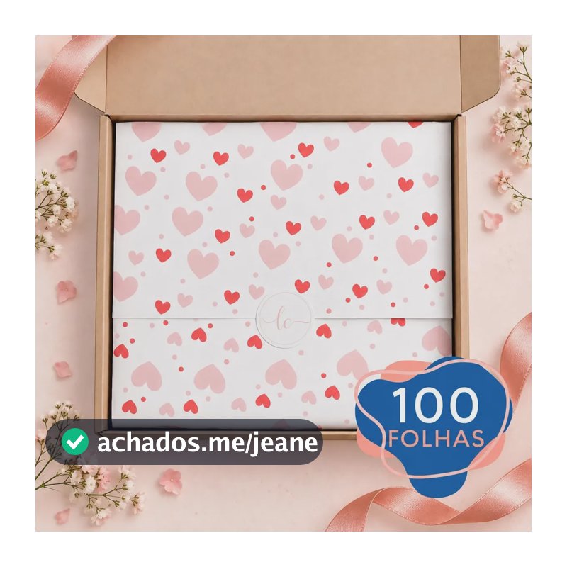Papel De Seda Premium 30x70cm Coração Rosa e Vermelho 100 Folhas Eco Box Embalagens