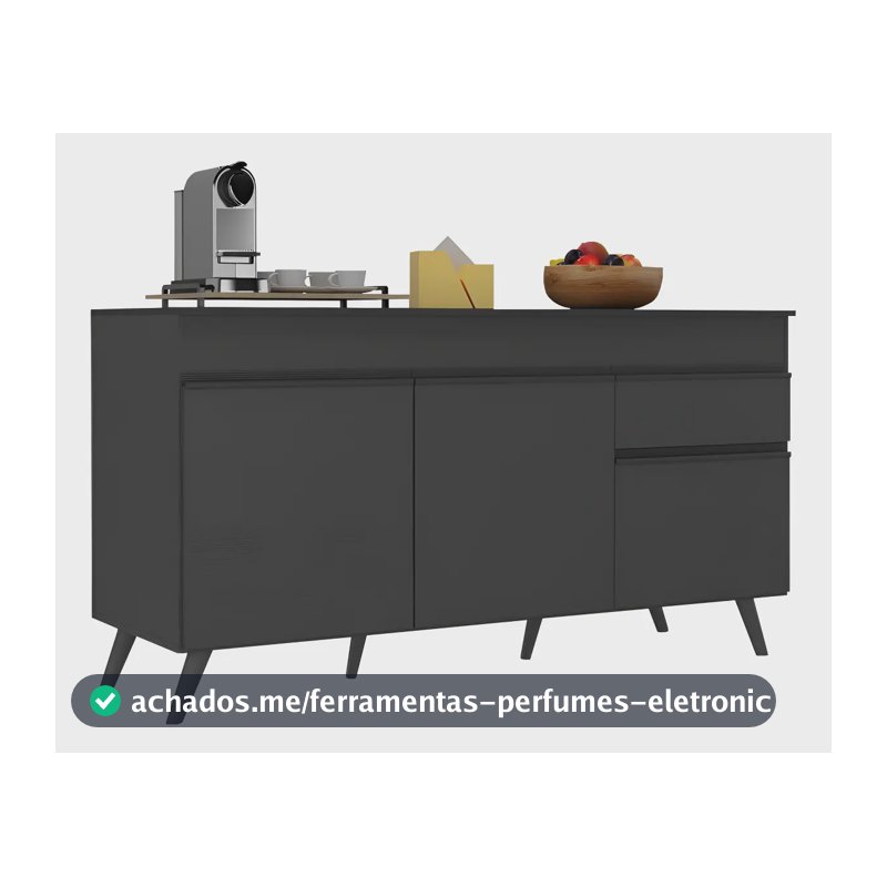 Balcão Cozinha Gabinete Pia 150cm 3 Portas 1 Gaveta Veneza Multimóveis V3740 Preto