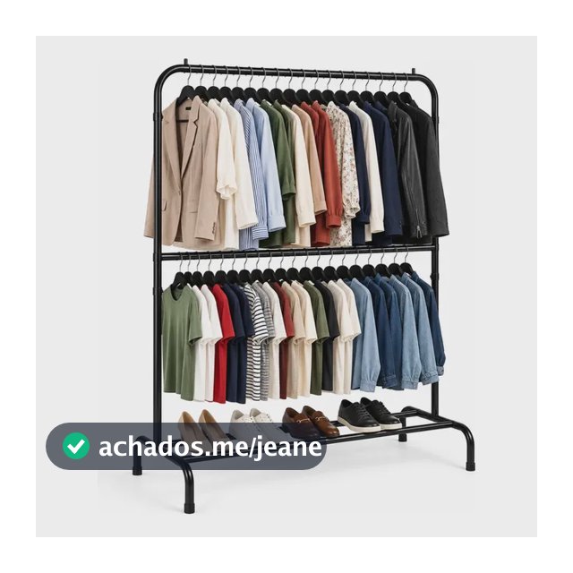 Arara Dupla Para Roupas Com Sapateira Reforçada Profissional Preto