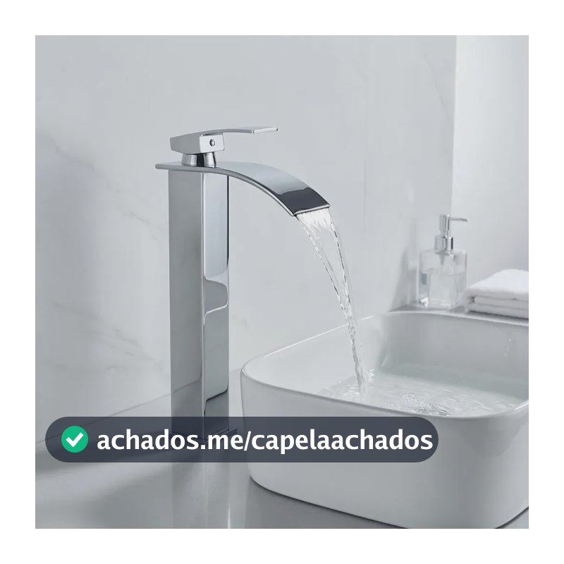 Torneira Cascata Monocomando para Cuba de Apoio Inox Cromada Bica Alta Água Quente e Fria