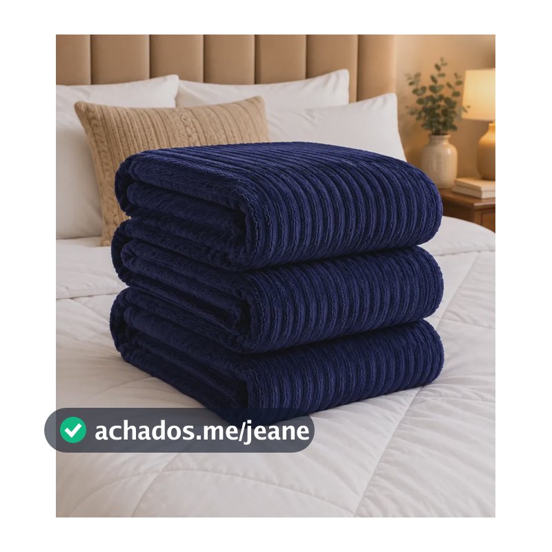 Cobertor Manta Casal Aveludada Canelada Super Macia Luxo Canelada 750 G Azul