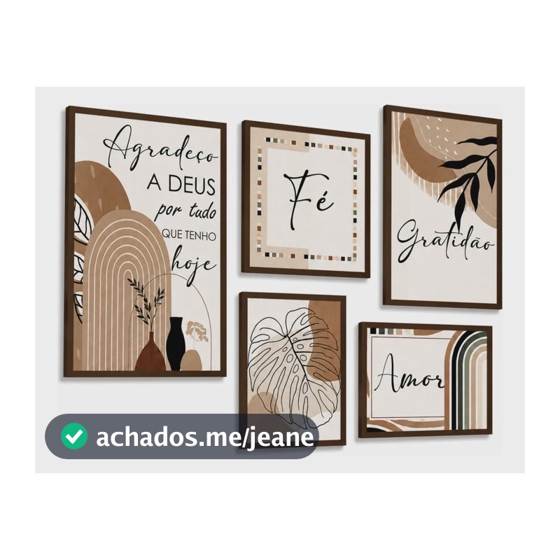 Kit 5 Quadros Decorativos Mdf Frases Fé Gratidão Sala Grande