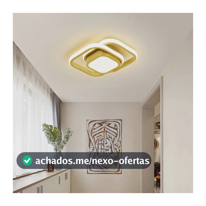 Luminária De Teto Led, Plafon de Teto LED Tieesa Quadrado Dourado, 36W com 3 Temperaturas de Cor